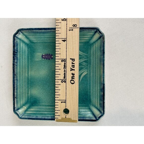 Turquiose Blue Mugi Plate Trinket Dish Small 4.5in Square Flowers Vintage Look J - Picture 5 of 6